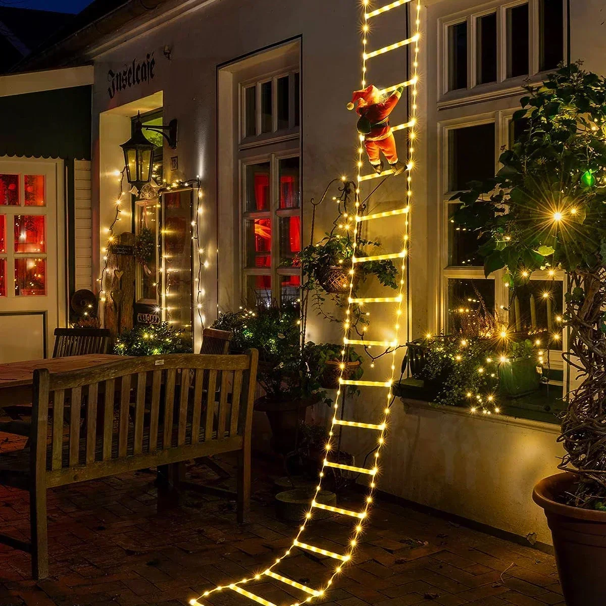 Outdoor Lighting Tree - ไฟ LED บันไดสำหรับสายตกแต่งคริสมาสต์ในบ้านซานตาคลอสในร่มกลางแจ้งหน้าต่างคริสต์มาสในสวนต้นไม้แขวนแถบไฟ LED