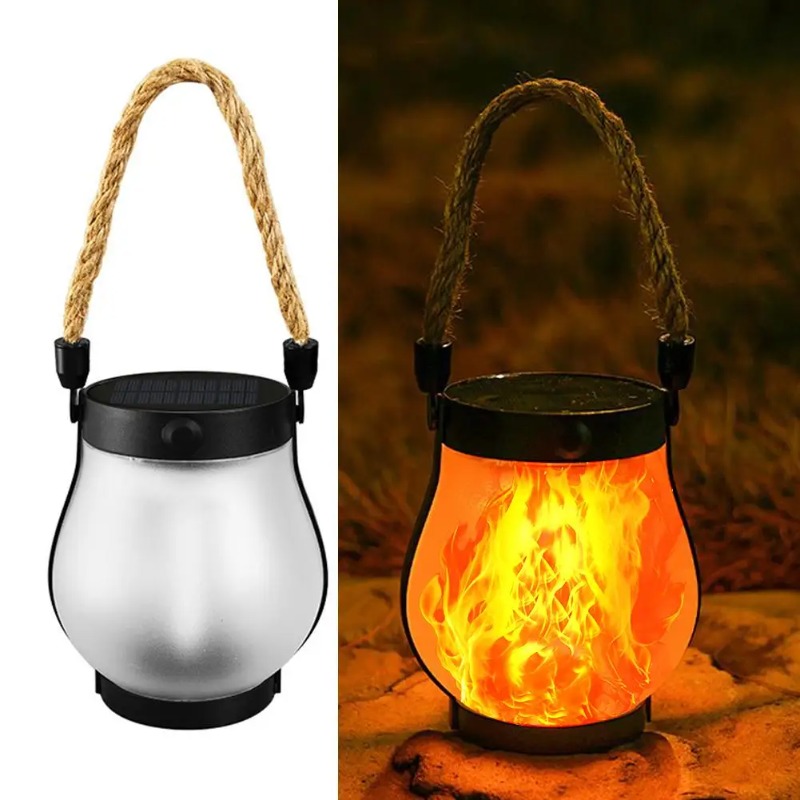 Solar Lantern Hanging - โคมไฟพลังงานแสงอาทิตย์แบบชาร์จ USB สำหรับตั้งแคมป์ ตกแต่งสวน แขวนประดับ พร้อมเชือกป่าน