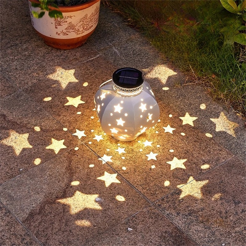 Outdoor Lighting Ground - โคมไฟโปรเจคเตอร์รูปดาวสำหรับสวน ไฟโซลาร์แขวนกลางแจ้ง โคมไฟโซลาร์แบบแขวนย้อนยุค พร้อมหูหิ้ว ตกแต่งสวนภายนอก