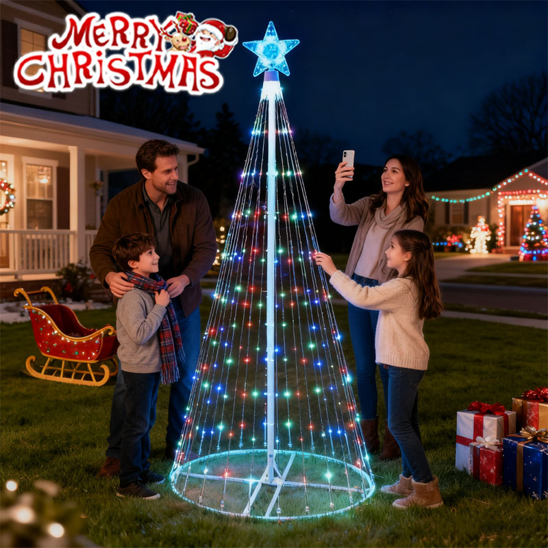 Outdoor Lighting Tree - ไฟตกแต่งรูปดาวห้าแฉกแบบน้ำตก LED พลังงานแสงอาทิตย์ สำหรับตกแต่งต้นคริสต์มาสและสวนกลางแจ้ง