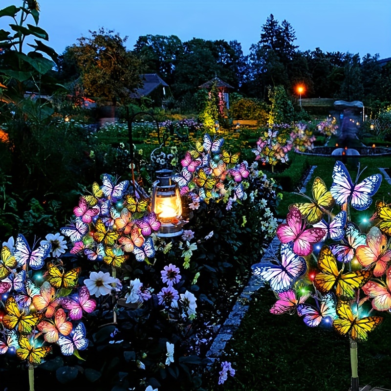 Outdoor Lighting Ground - พลังงานแสงอาทิตย์ LED สวนผีเสื้อไฟกันน้ําที่มีสีสันโคมไฟสนามหญ้ากลางแจ้งสําหรับลานลานเทศกาลคริสต์มาสตกแต่งหลังคา