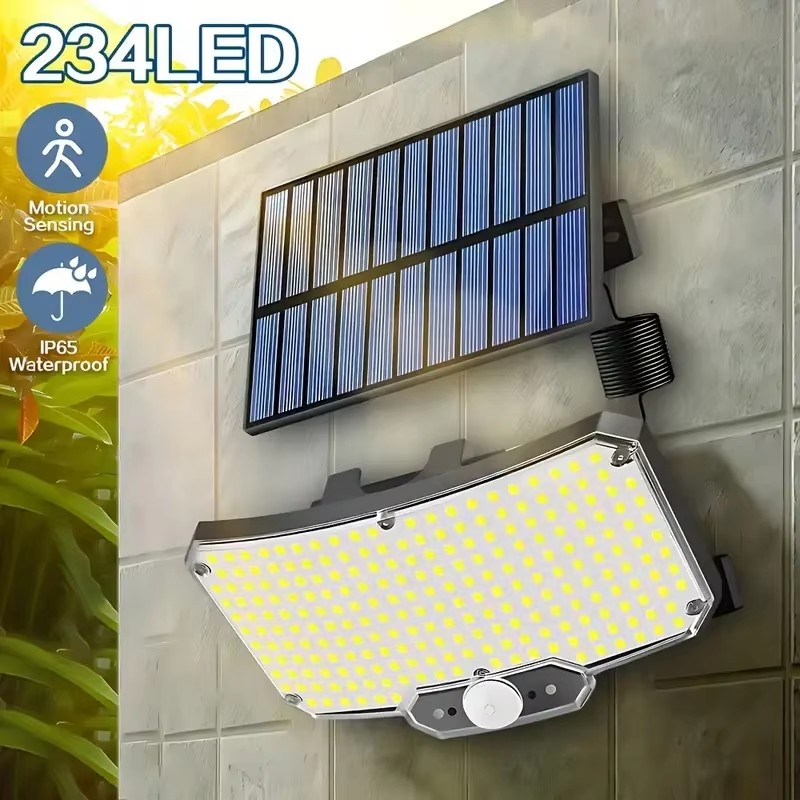 Outdoor Lighting Garden - 234LED ไฟพลังงานแสงอาทิตย์กลางแจ้งเซ็นเซอร์ตรวจจับความเคลื่อนไหวซุปเปอร์ไบรท์รีโมทโคมไฟติดผนังรักษาความปลอดภัยกันน้ำลานสวนโรงรถ 1 ~ 2 ชิ้น