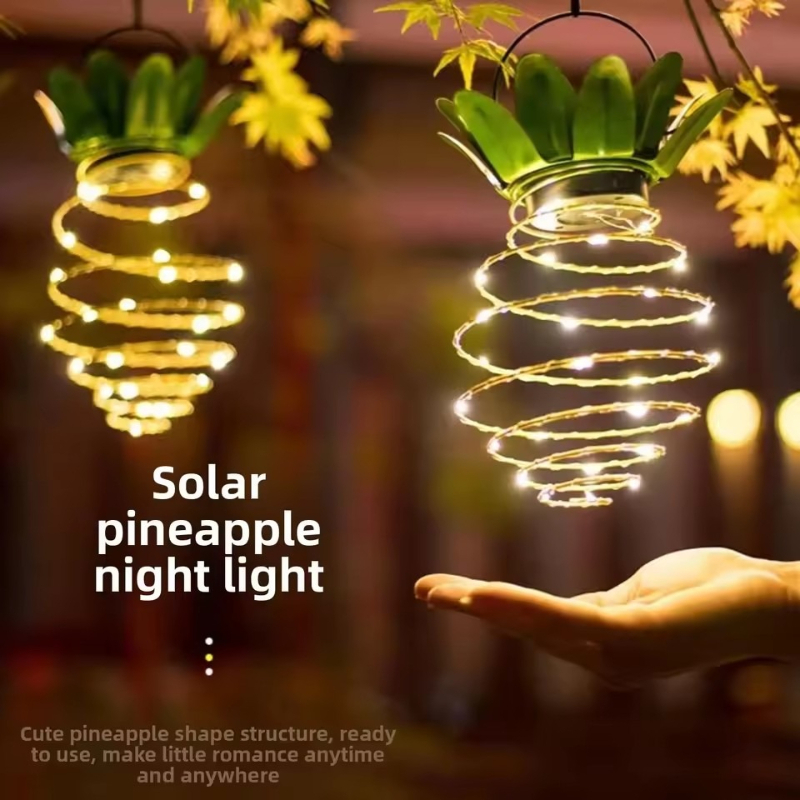 Solar Lantern Hanging - ไฟชาร์จพลังงานแสงอาทิตย์ LED สายไฟทองแดง ไฟประดับรูปสับปะรด โคมไฟเหล็ก สำหรับตกแต่งสวนกลางแจ้ง
