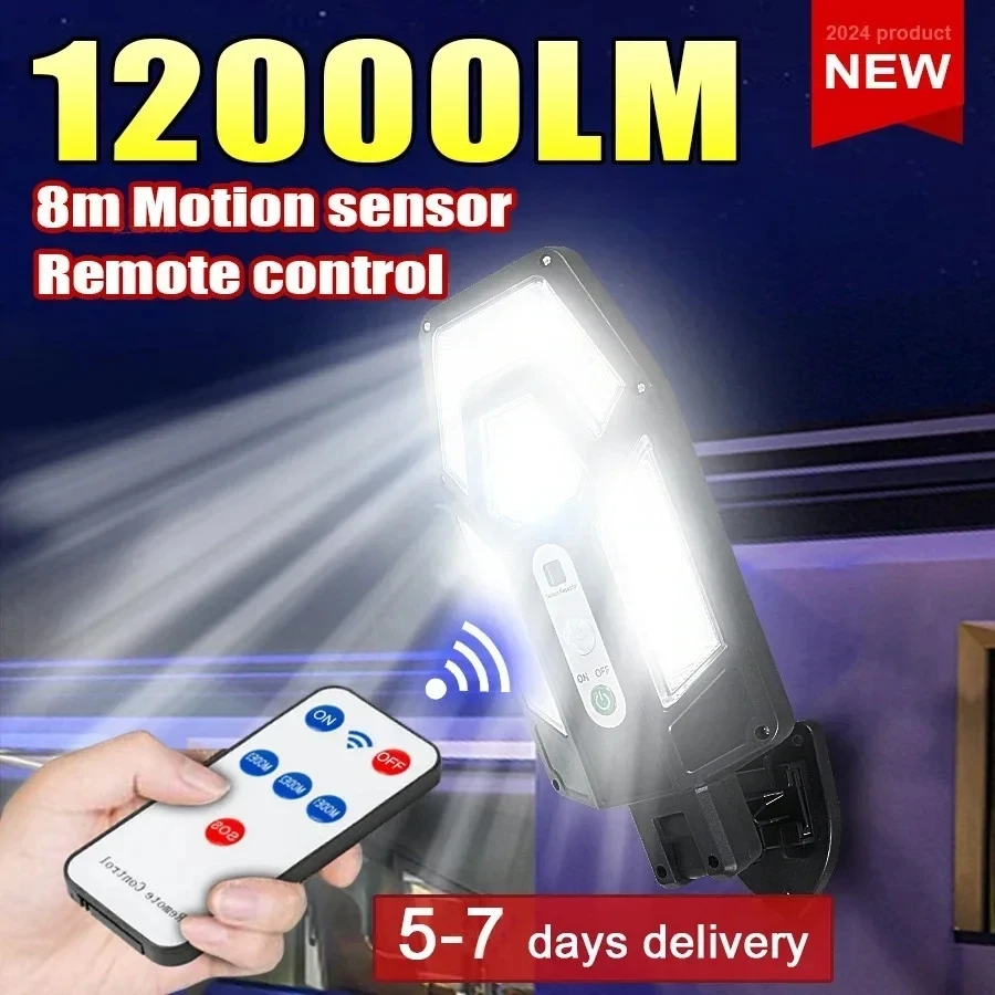 Outdoor Lighting Linear - โคมไฟติดผนังพลังงานแสงอาทิตย์ทรงพลัง 12000 ลูเมน พร้อมรีโมท ไฟส่องสว่างกลางแจ้งกันน้ำระดับ IP65