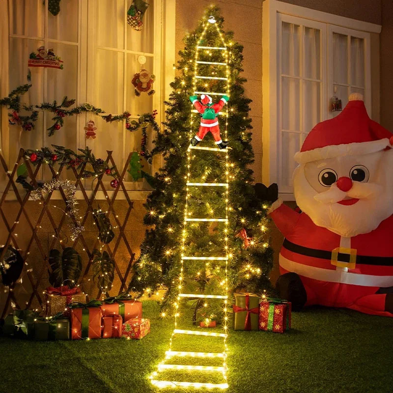 Outdoor Lighting Tree - ไฟคริสต์มาส LED สายไฟตกแต่งบันไดพร้อมซานตาคลอส สำหรับตกแต่งภายในและภายนอก หน้าต่าง สวน