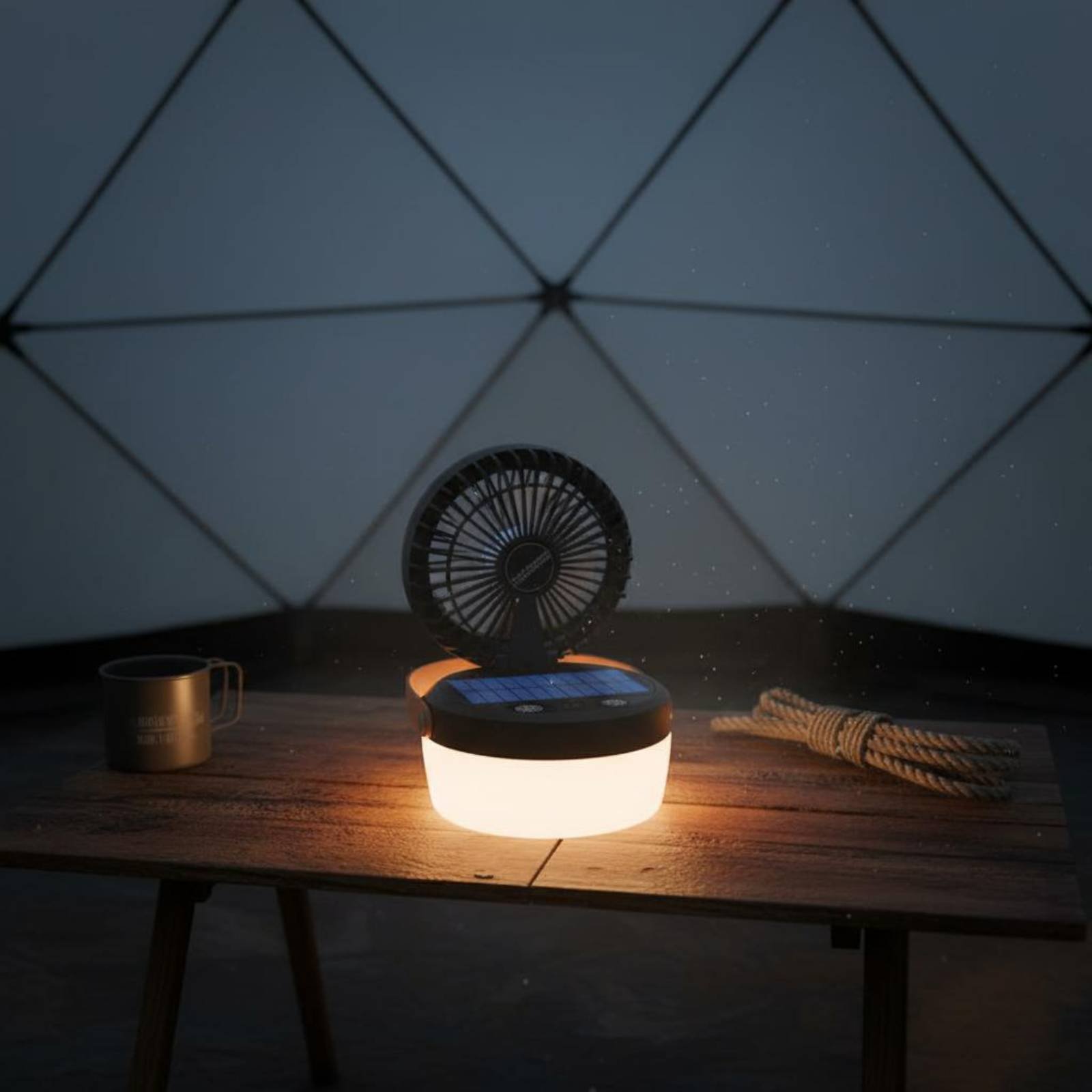 Solar Lantern Hanging - โคมไฟพัดลมพลังงานแสงอาทิตย์แบบพับได้ ดีไซน์สามฟังก์ชั่น โคมไฟแคมป์ปิ้ง อุปกรณ์กลางแจ้ง พร้อมหูหิ้วสำหรับนักแคมป์