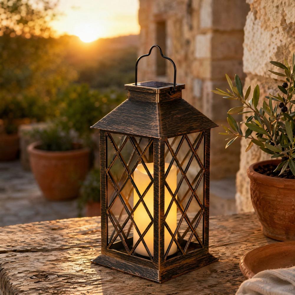 Solar Lantern Hanging - โคมไฟพลังงานแสงอาทิตย์แบบย้อนยุค, โคมไฟเทียนพลังงานแสงอาทิตย์สำหรับกลางแจ้ง, ไฟสวนพลังงานแสงอาทิตย์กันน้ำพร้อมห่วงแขวน, ไฟตกแต่งสำหรับสวน