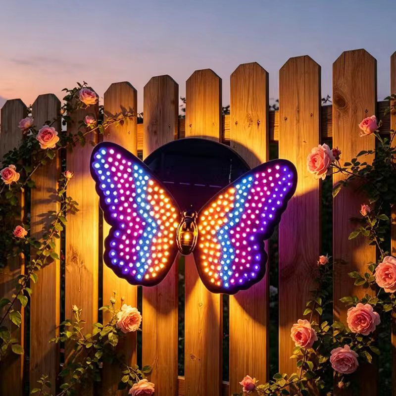 Color Changing Outdoor - โคมไฟติดผนัง LED พลังงานแสงอาทิตย์กันน้ำ ทนทาน เปลี่ยนสีได้ จำลองการเคลื่อนไหวของผีเสื้อ