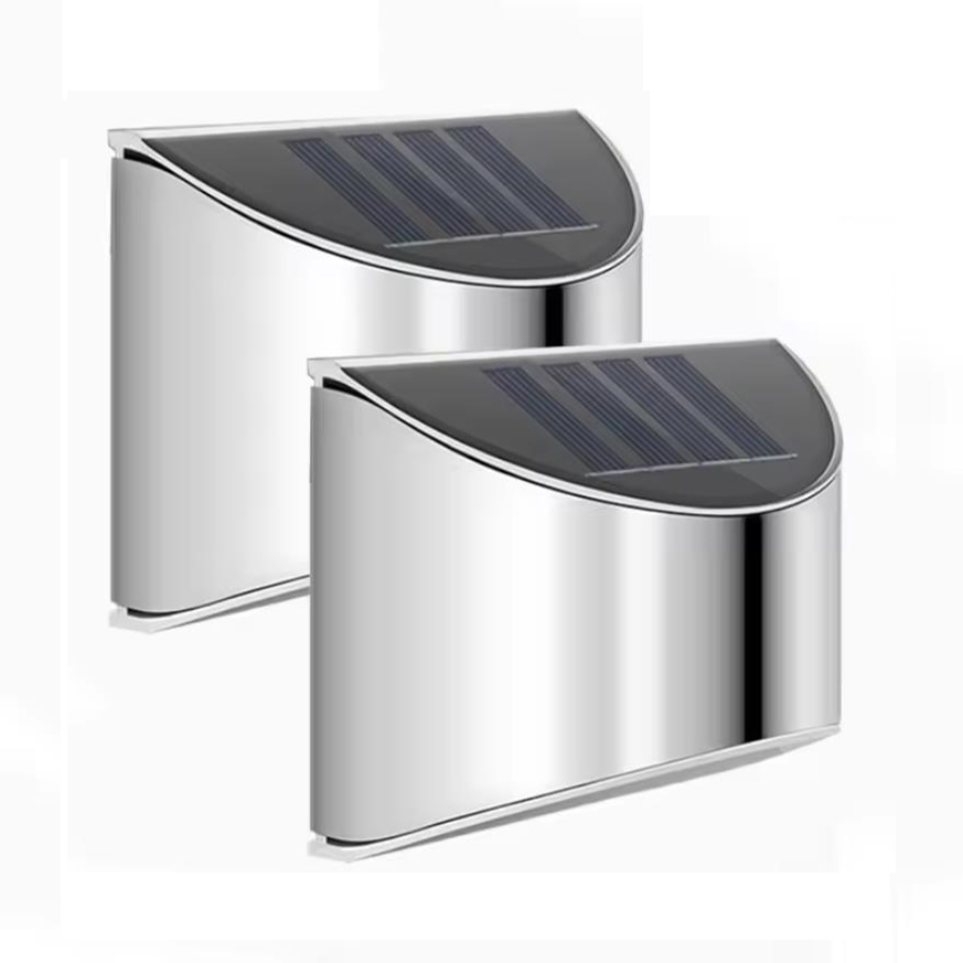 Outdoor Lighting Linear - ไฟสวนพลังงานแสงอาทิตย์ 2 ชิ้น โคมไฟติดผนังสแตนเลสสำหรับลานบ้าน กันน้ำ ใช้ภายนอกอาคาร