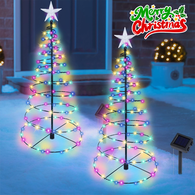 Outdoor Lighting Tree - ไฟต้นคริสต์มาส LED พลังงานแสงอาทิตย์ แสงสีขาวอบอุ่น ดีไซน์เหล็กดัดตั้งพื้นถึงเพดาน สำหรับตกแต่งสวนกลางแจ้ง