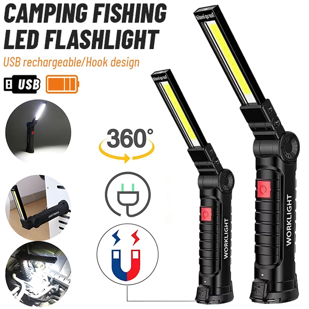 Outdoor Lighting B&Q - ไฟฉาย LED COB แบบชาร์จไฟได้ผ่าน USB พร้อมแม่เหล็กและตะขอ
