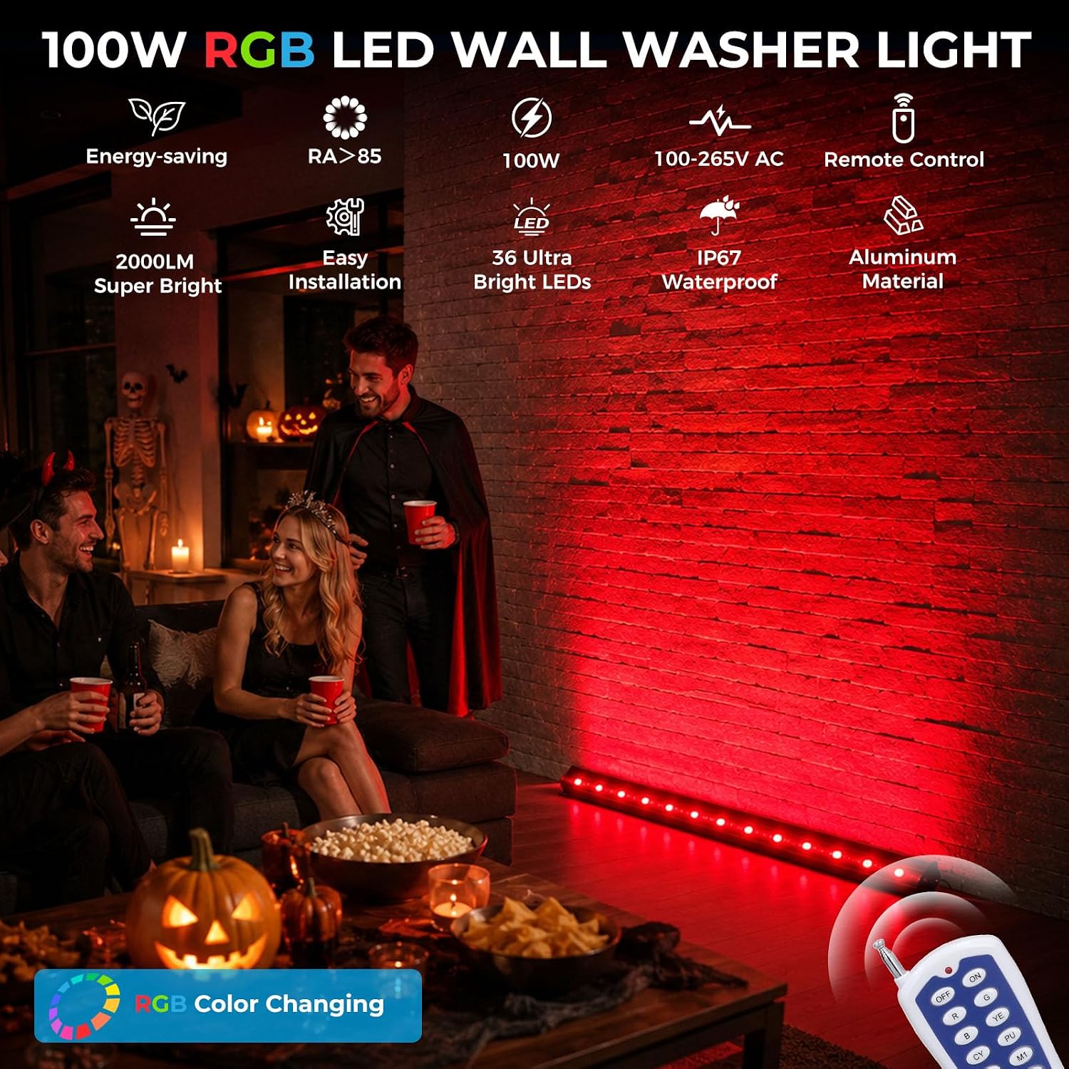 ไฟส่องผนัง RGB แบบ 2 ชิ้น 100W - Color Changing Outdoor บทวิจารณ์และราคา