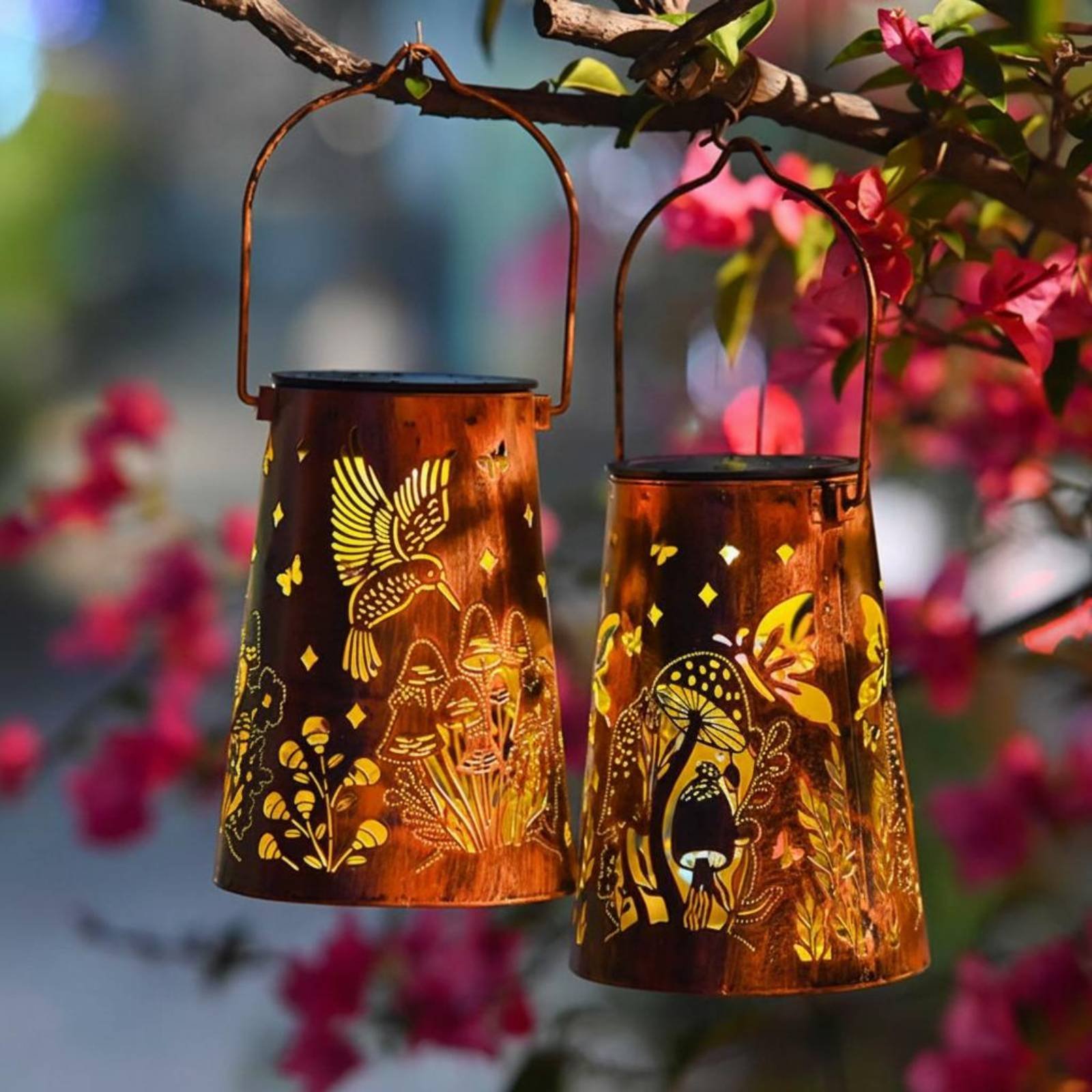 โคมไฟสวนลายดอกไม้ โคมไฟสวน ระบ - Solar Lantern Hanging บทวิจารณ์และราคา